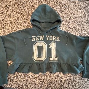 Green New York 01 Cropped Hoodie